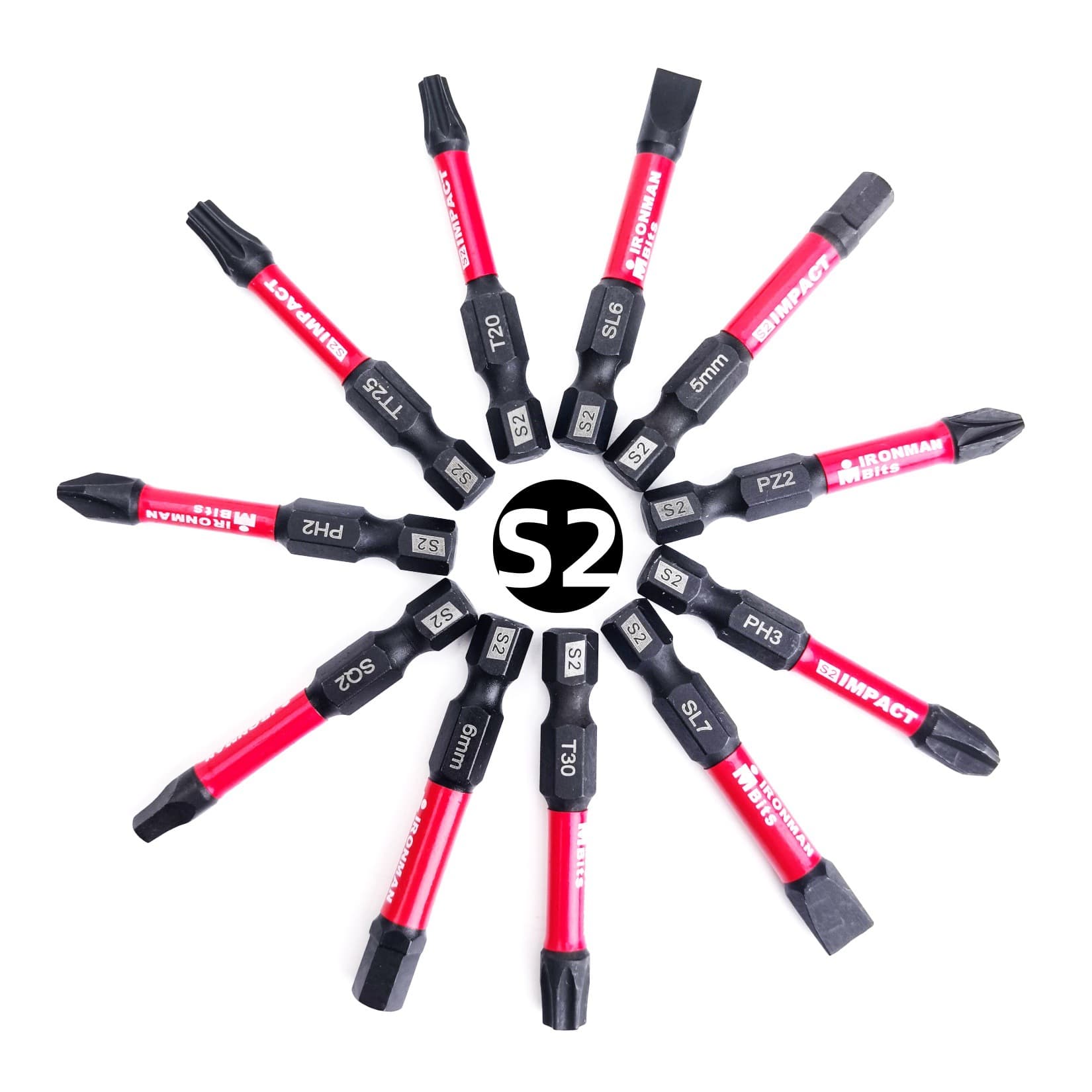 50mm Single-Ended Black Impact Resistant Phillips, Slotted, Pozidriv, Torx, Hex Screwdriver Bit with Strong Magnetism