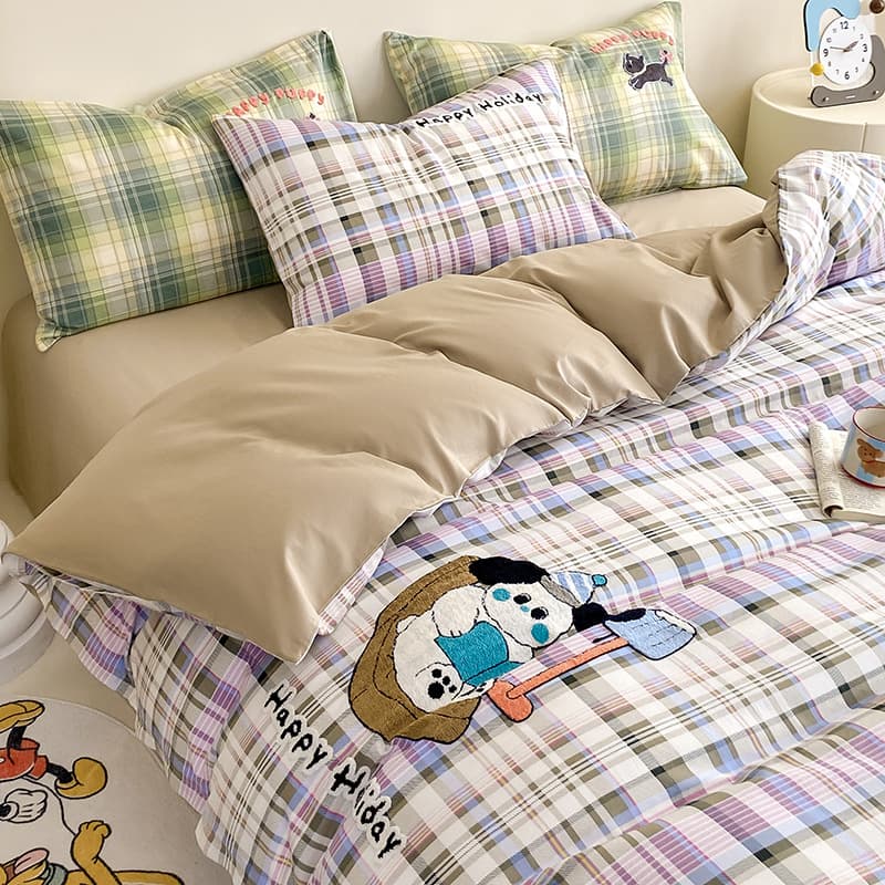ins Cotton Towel Embroidery Bedding Set 4-Piece 100% Cotton Duvet Cover Sheet Set 3-Piece for Boys Kids Bedding Fitted Sheet