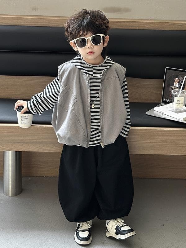 Boys Spring/Autumn Set, New Korean Style Children's Autumn Vest Three-Piece Set, Baby Boy Cool and Handsome Clothes