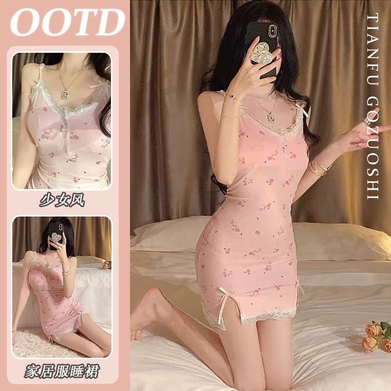 【With Padded Bra】Pure Desire Girl Nightgown with Padded Bra Summer Women's Pajamas New Style Wearable Outdoors Camisole Loungewear