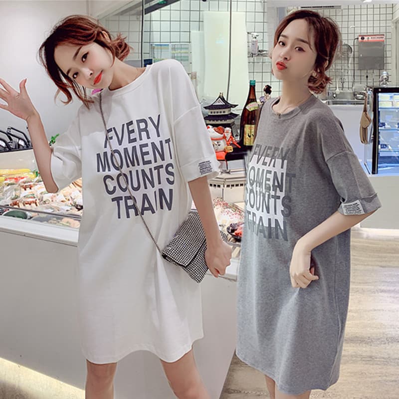Maternity Summer Dress New Korean Style Loose Plus Size Mid-Length Trendy Mom Top Cotton Short Sleeve T-Shirt Women