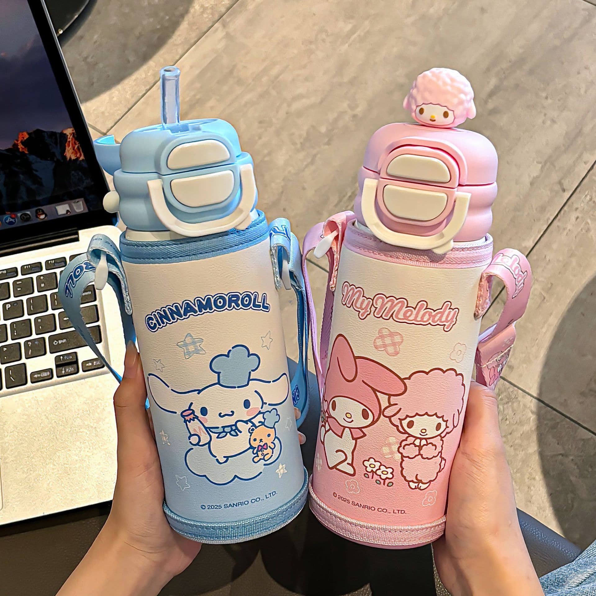 Adorable Sanrio Family Series Cute Dual-Drink Cup Sleeve Insulated Bottle Adjustable Cup Strap Portable Water Cup