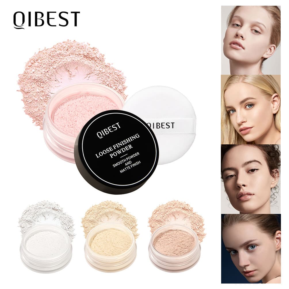QIBEST Loose Setting Powder Long-Lasting Complexion Boost Non-Smudging Concealing Pressed Powder Fine Texture Combination Oily Skin Setting Powder Makeup