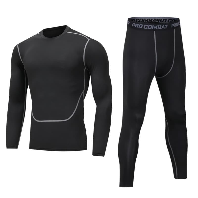 Men's fitness clothing autumn and winter velvet tights running training quick-drying clothing gym long-sleeved trousers sports suit