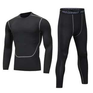 Men's Winter Fleece-Lined Compression Workout Shirt, Running Training Quick-Dry Top, Long Sleeve & Pants Gym Set