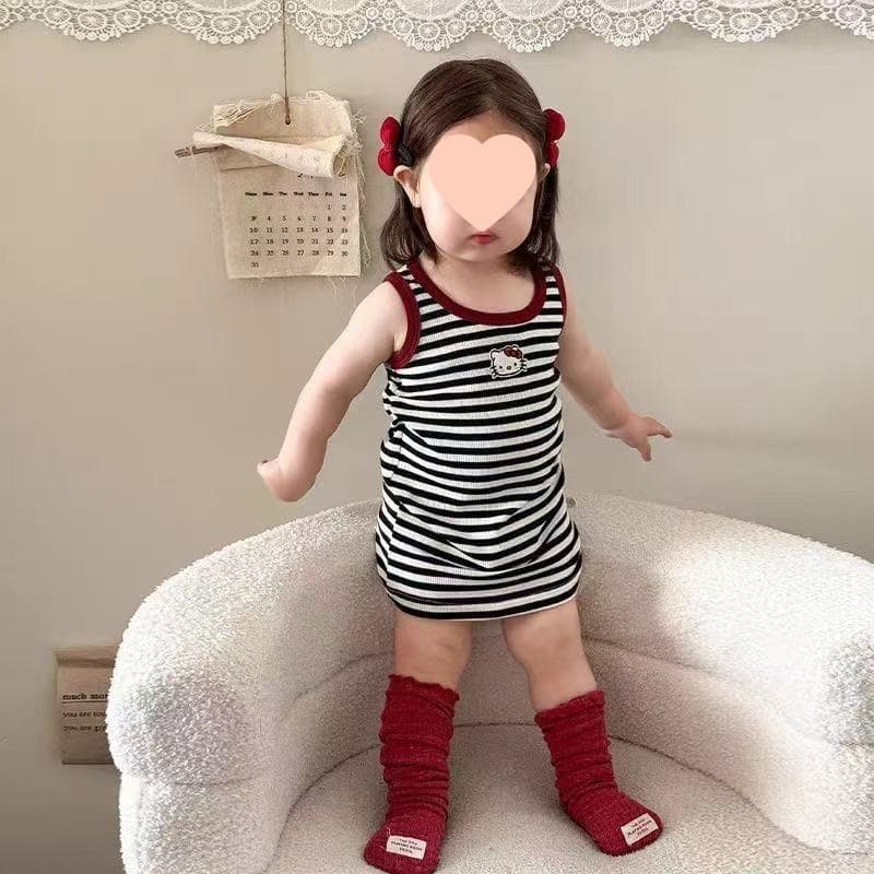 Girls Dress Summer 2025 New Children's Cartoon Striped Tank Top Dress Baby Baby Dress