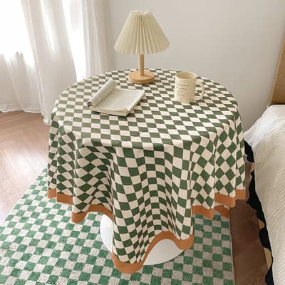 Checkerboard tablecloth, ins style, light luxury retro, rectangular round dining table, striped plaid table cover, table mat