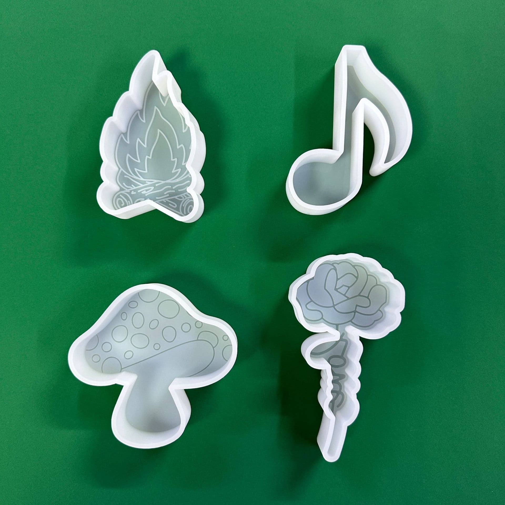 Flame, Rose, Mushroom, Music Note Car Aroma Silicone Mold, Candle, Soap Silicone Mold