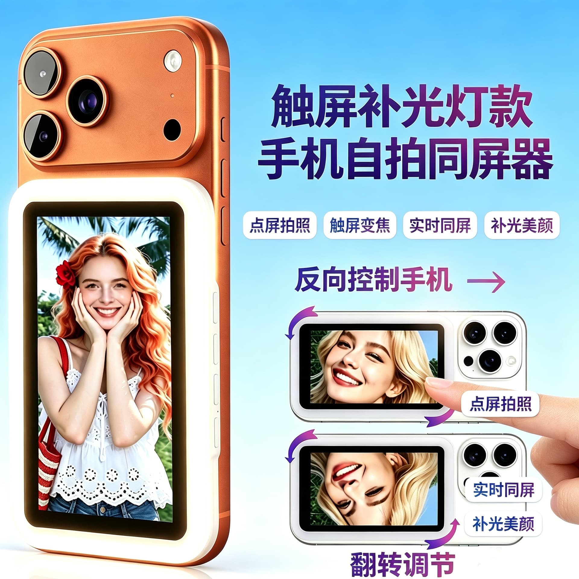 Mobile phone selfie screen, mirror, rear camera, magnetic touch screen, zoom, fill light, auxiliary camera, screen projector, same screen