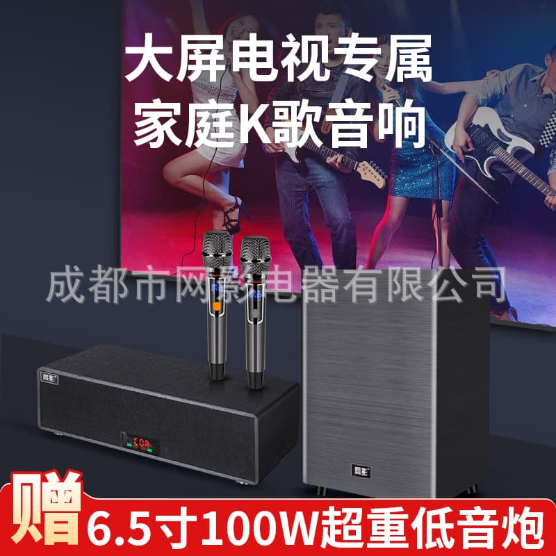 Wangying Karaoke Speaker KTV Home Theater Singing Speaker with Independent Subwoofer and Dual Wireless Microphones Stereo
