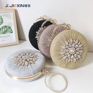 Pleated Evening Bag Party Clutch Rhinestone Round Sunflower Diamond Pleated Round Handheld Shoulder Bag for Women