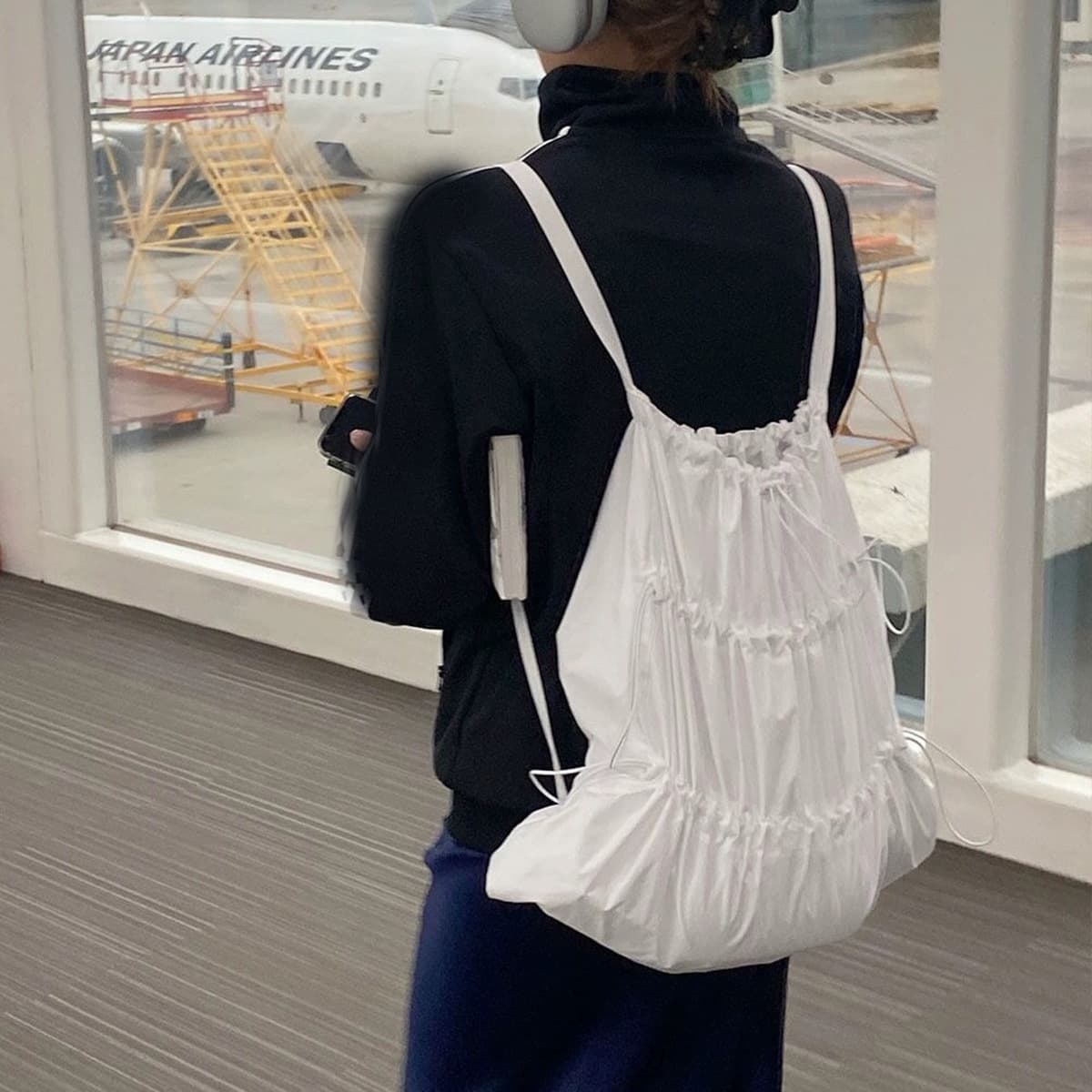 Lightweight Nylon Drawstring Backpack Women's Lazy Style Waterproof City Simple Summer 2024 Casual Travel Shoulder Bag