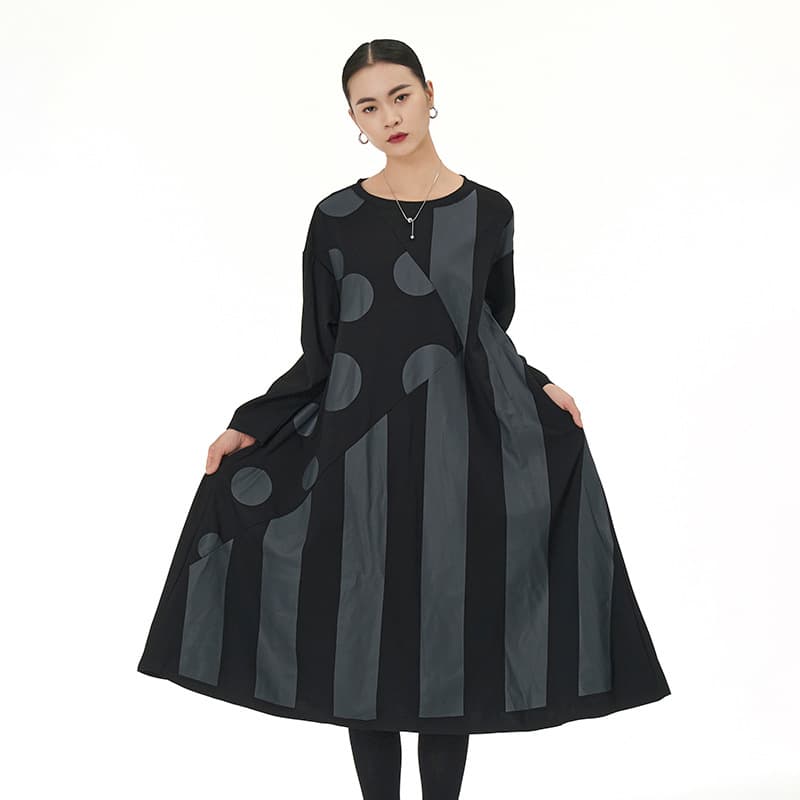 Plus Size Korean Style Vertical Stripe Sensibility Dress 2024 Spring Summer New Women's Clothing Loose Fit Slimming