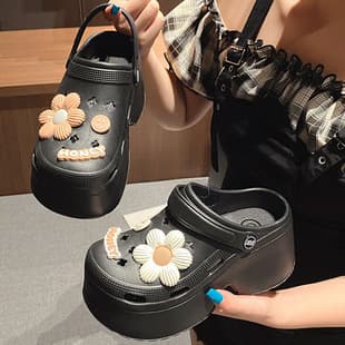 9CM high heel clog sandals for women, anti-slip thick sole summer slippers, ins trendy platform nurse shoes, wedge sole
