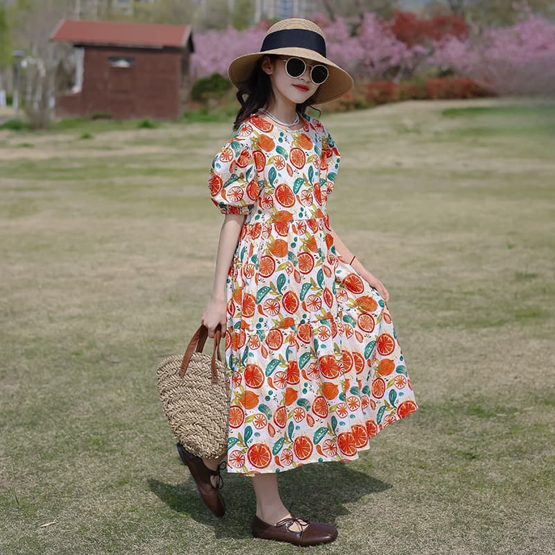 QZ3499 Girls' Dress Korean Style 2026 New Summer Children's Dress Fashionable Girls Medium and Large Kids Princess Dress