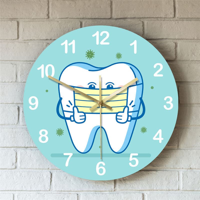 Cartoon Tooth with Mask Clock, Dental Care Cleaning Bacteria Decoration Wall Clock, Cross-Border Wall Clock