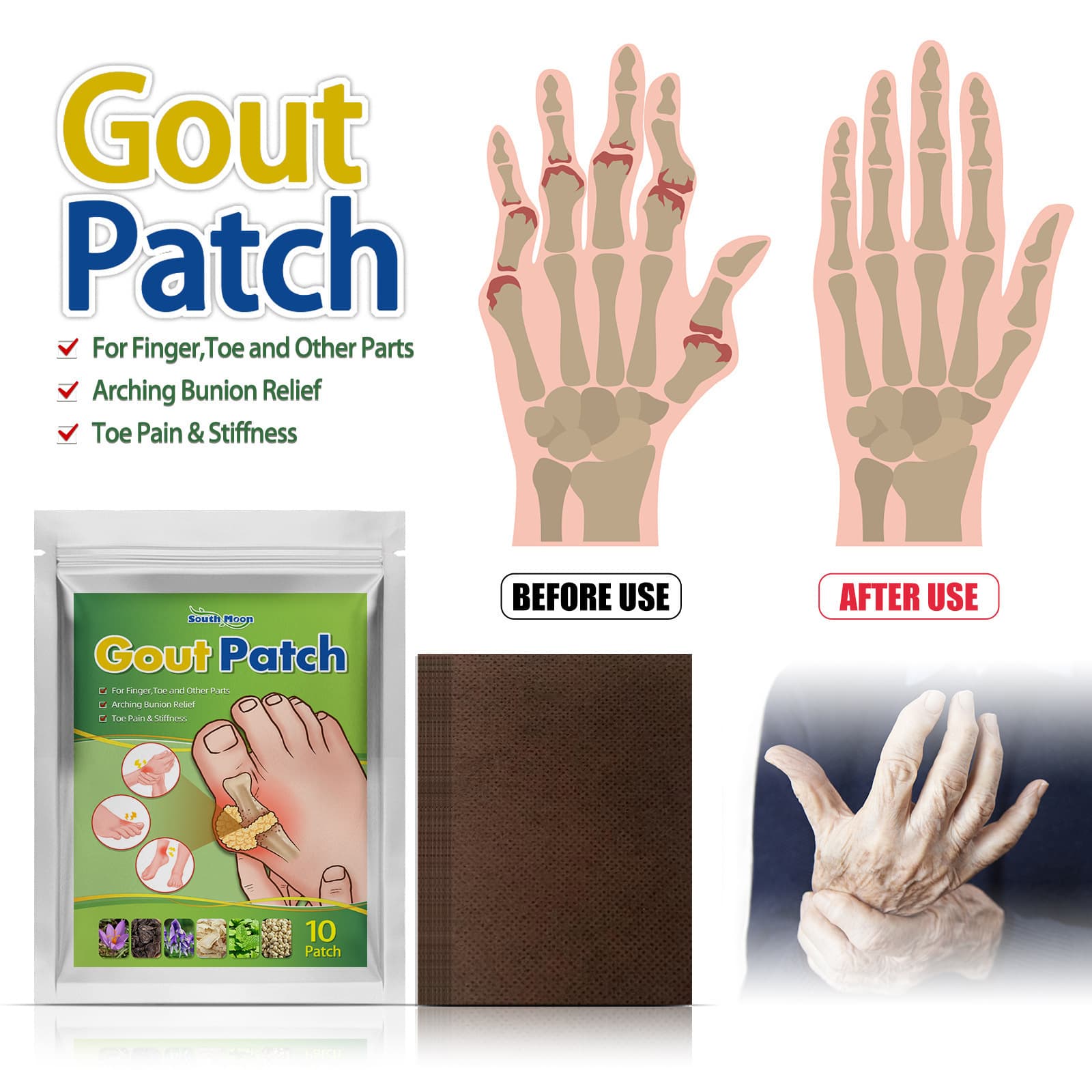 South Moon Joint Care Patch Relieves Pain in Fingers, Toes, Joints, Cervical and Lumbar Vertebrae, and Bunion Care Patch