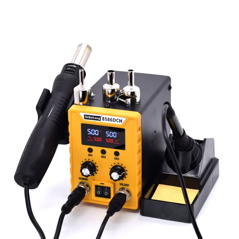Debailong Hot Air Gun Soldering Station 2-in-1 8586D Digital Display Soldering Iron Tip Adjustable Temperature Repair Welding Tool