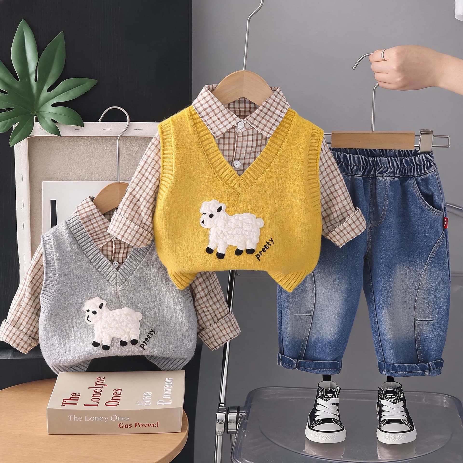 Boys Spring/Autumn Set New Korean Style Casual Sweater Vest Shirt Baby Kids Clothes 3-Piece