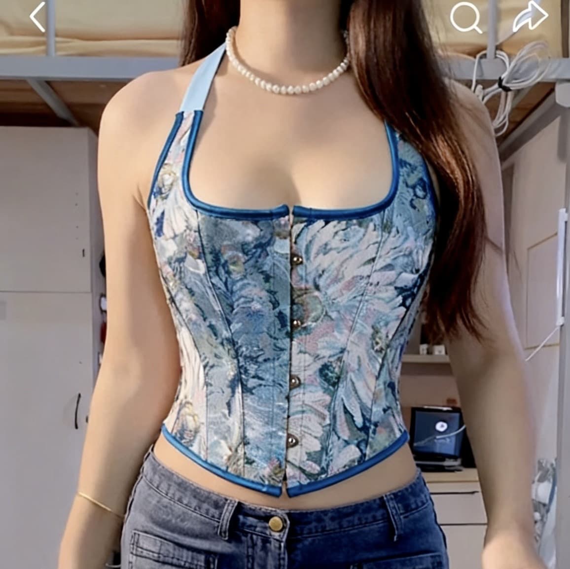 Blue Corset Shapewear with Boning for Waist Training, Tummy Control, and Bust Support