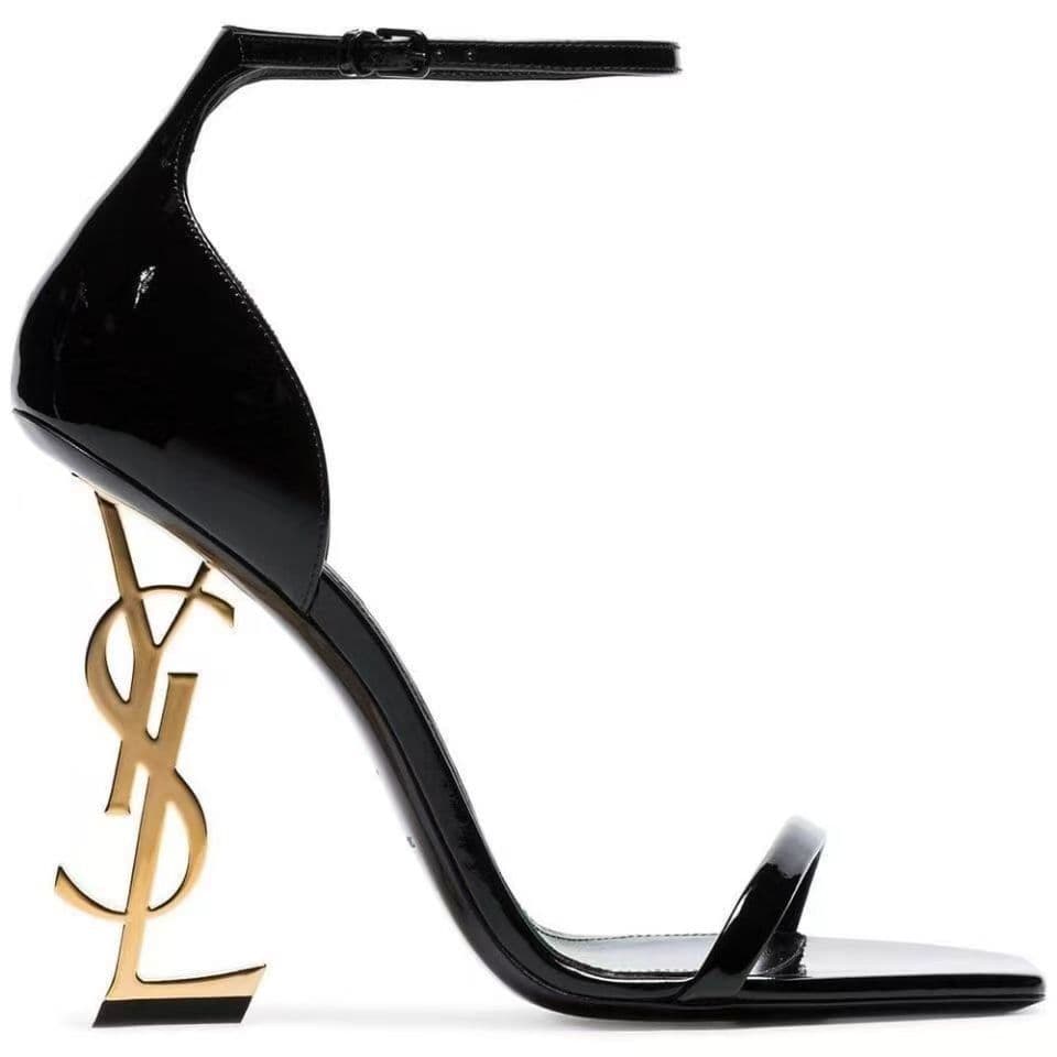 Cross-border Letter High Heels Women YSL Black Patent Leather Thin Heel 8 10 High-end Fashion Women's Shoes Runway Style