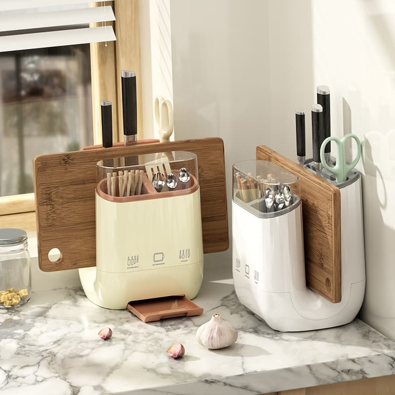 Kitchen knife holder and storage rack household cutting board storage with countertop draining chopstick container and integrated cutting board and knife holder