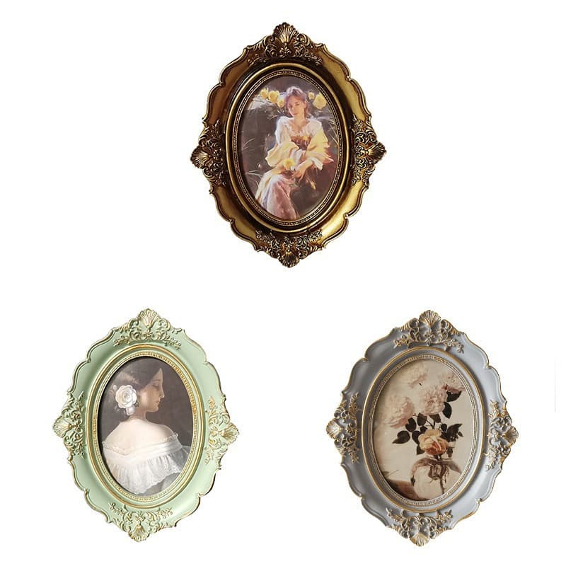 European Carved Light Purple Resin Photo Frame Oval Vintage Picture Frame Wall-Mountable 6x8 Inch 7x9 Inch Resin Frame Tabletop Display
