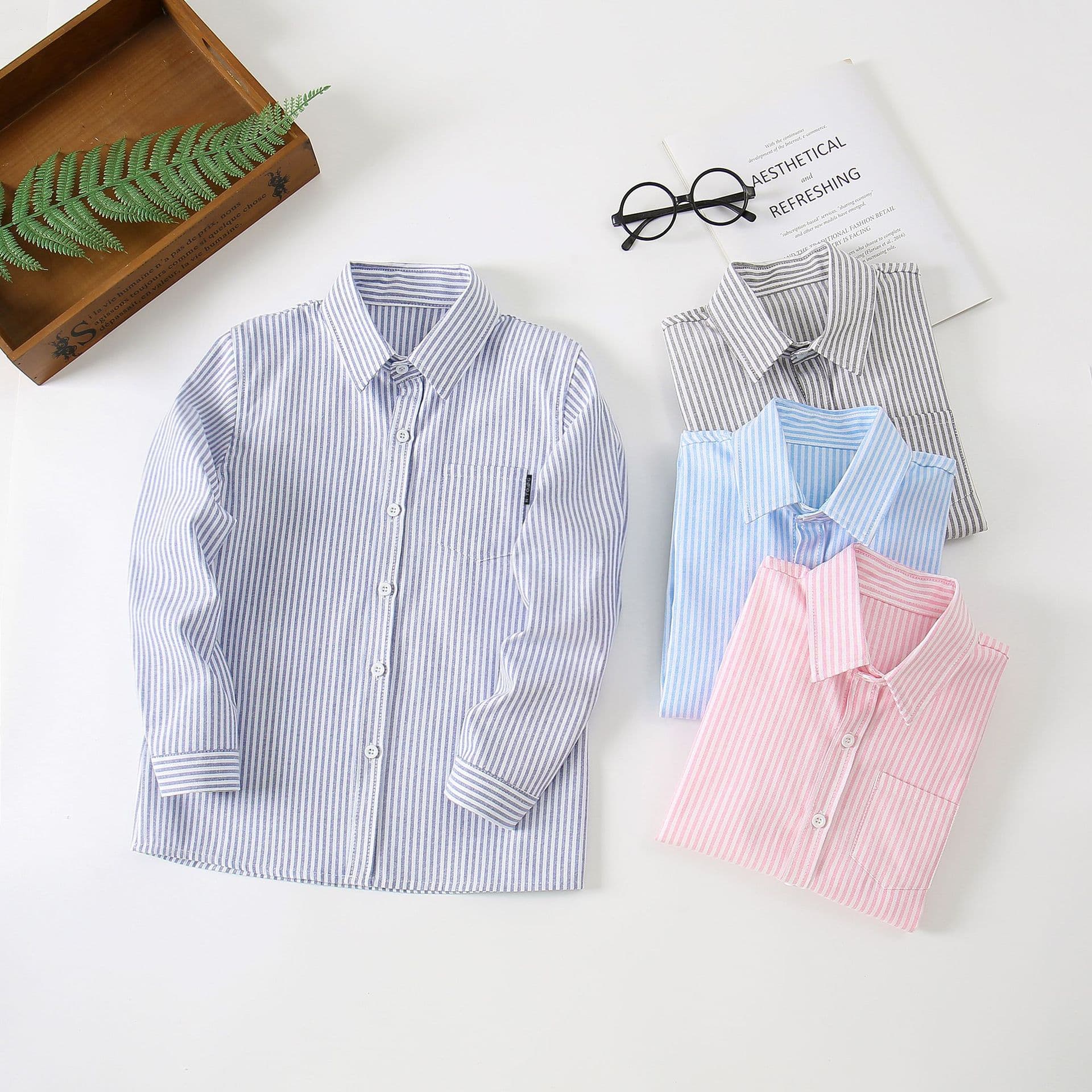 Children's Striped Long-Sleeve Shirt for Boys and Girls, Spring and Autumn Striped Blouse for Boys, Spring Long-Sleeve Striped Top