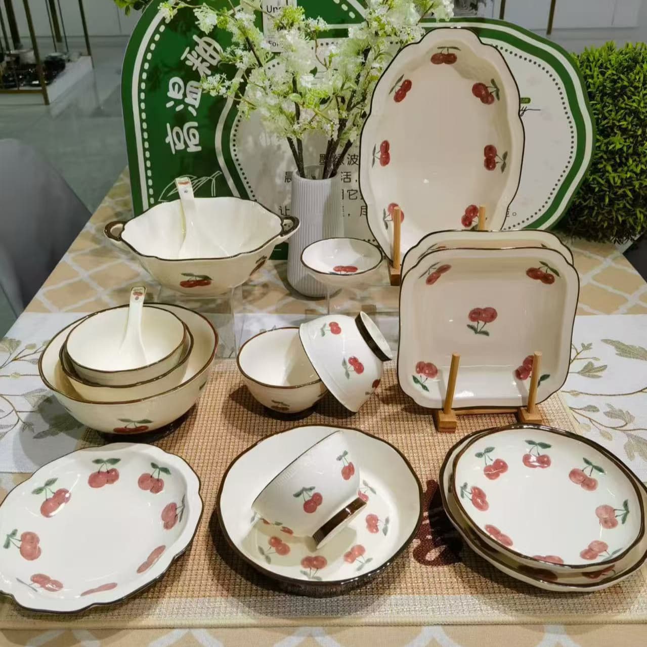Underglaze Ceramic Bowl and Plate Set, Cute Style Ceramic Bowls for Home Use, Rice Bowls and Dish Plates, Trendy High-Appearance Rice Bowl