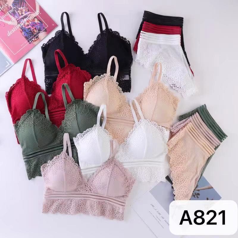 French Triangle Cup Bra Set for Women, Lace Camisole, Wire-Free Vest, Sexy Push-Up Backless Underwear Set