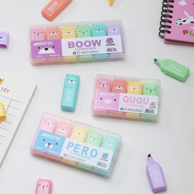 Color mini highlighter set 6 colors eye protection macaron highlighter pen special marker wholesale