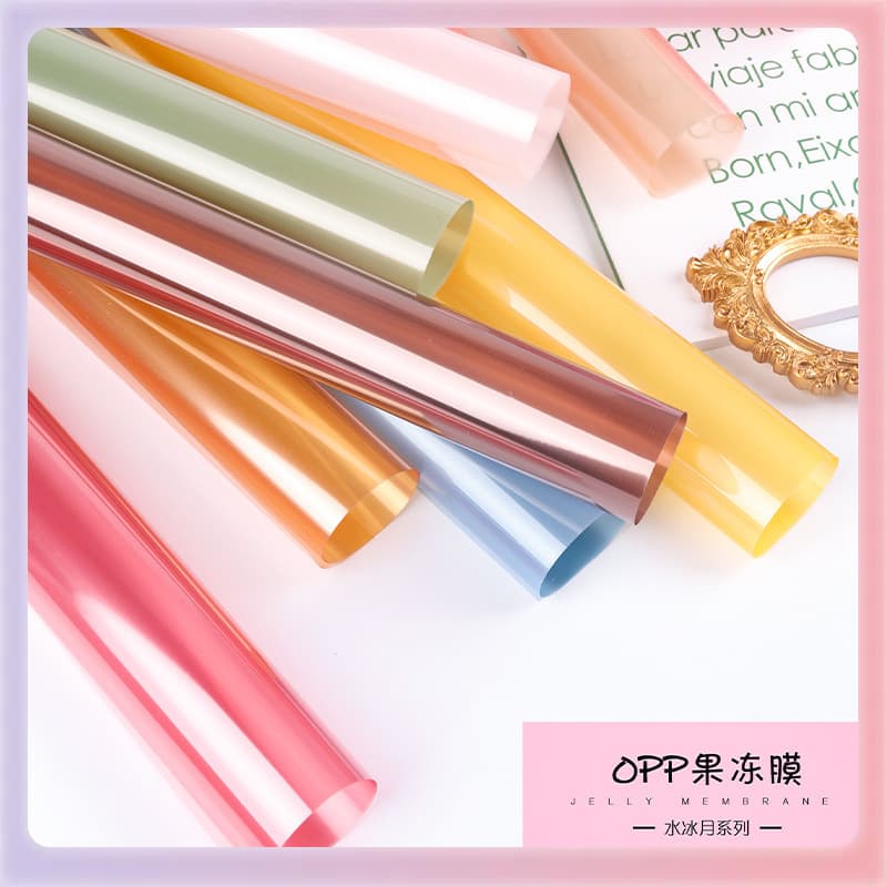 Z7GN Colored Cellophane Crystal OPP Jelly Film Waterproof Transparent Flower Wrapping Paper Bouquet Packaging Paper Floristry