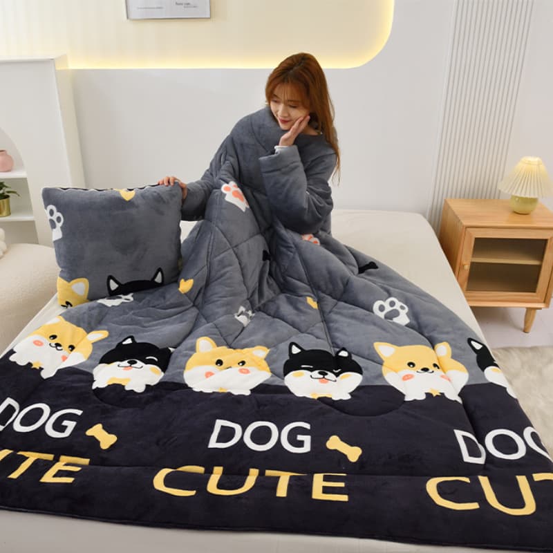 Hug Pillow Quilt with Sleeves, Children's Kick-Proof Quilt, Winter Car Single Wearable Foldable Multi-Functional Sofa Quilt