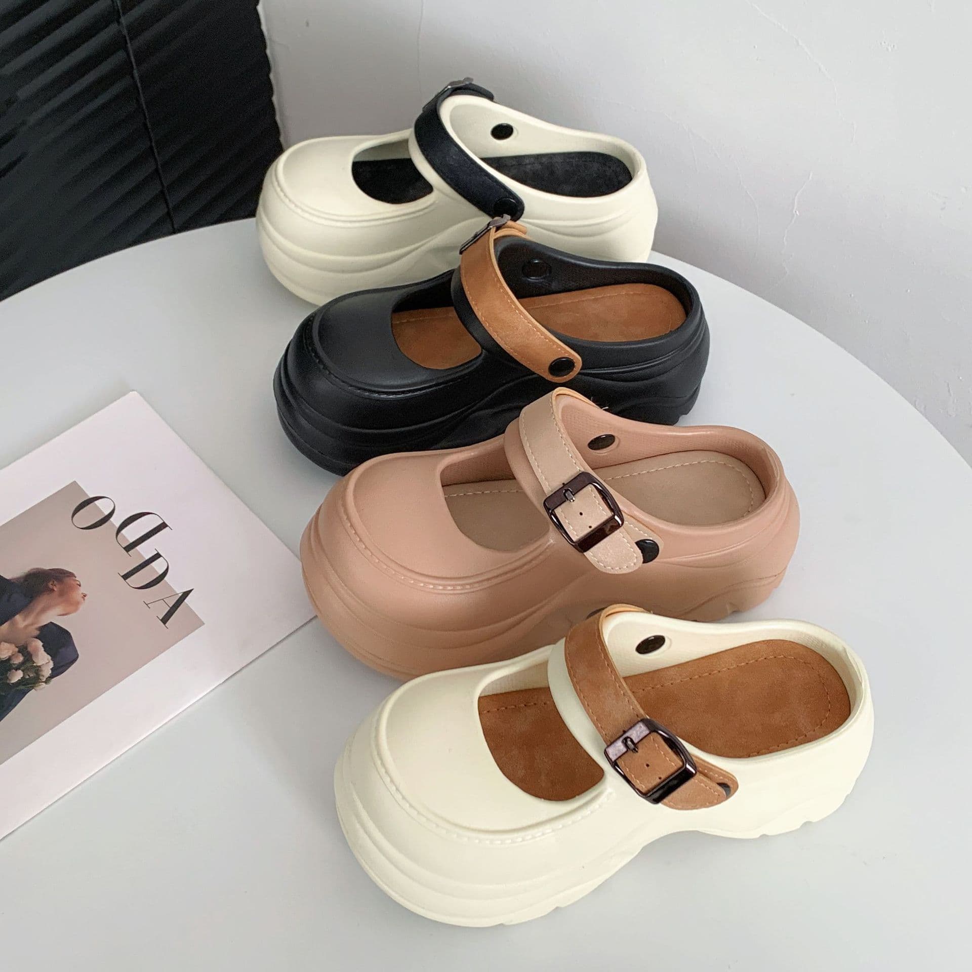 Popular Women's Summer EVA Outdoor Wear Slip-Resistant Thickened Heel Mary Jane Casual Headwear Loafers Color Blocking Sandals