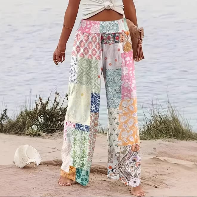 TEMU+SHEIN Cross-Border Trade Simple Women's High-Waist Quick-Dry Wide-Leg Printed Casual Straight-Leg Pants for All Seasons