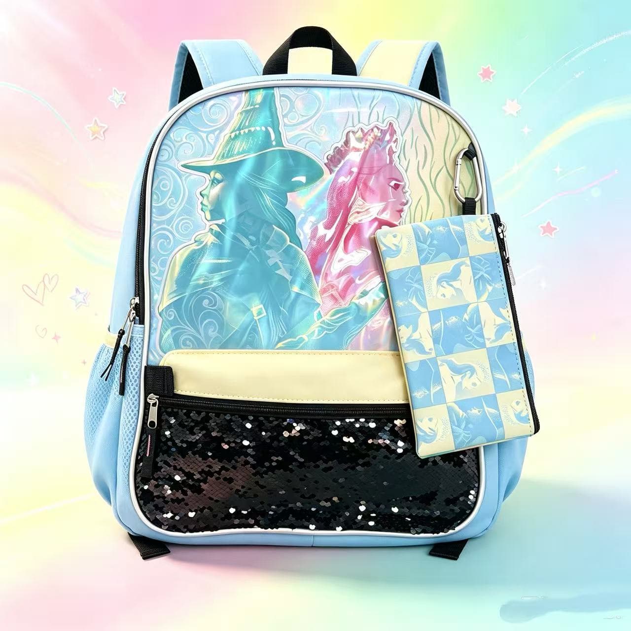 Magical Theme Kids Backpack Sequin Print Elementary School Bag Large Capacity Ergonomic Backpack with Matching Pencil Case