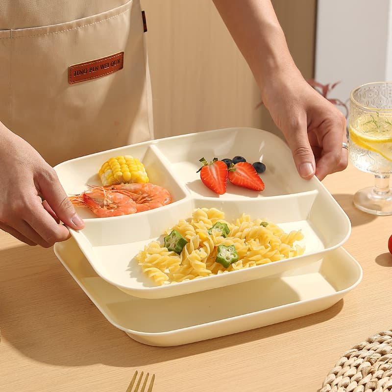 Cross-Border Divided Meal Plate Plastic Single-Serve Fast Food Plate Fruit Plate Weight Loss Plate Square Three-Compartment Plate Commercial