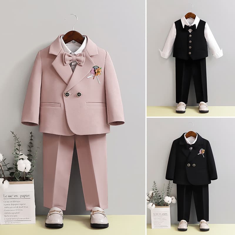 Children's Suit Set 2023 Spring Boy's British Flower Boy Wedding Tuxedo Toddler Birthday Party Suit Drop Shipping