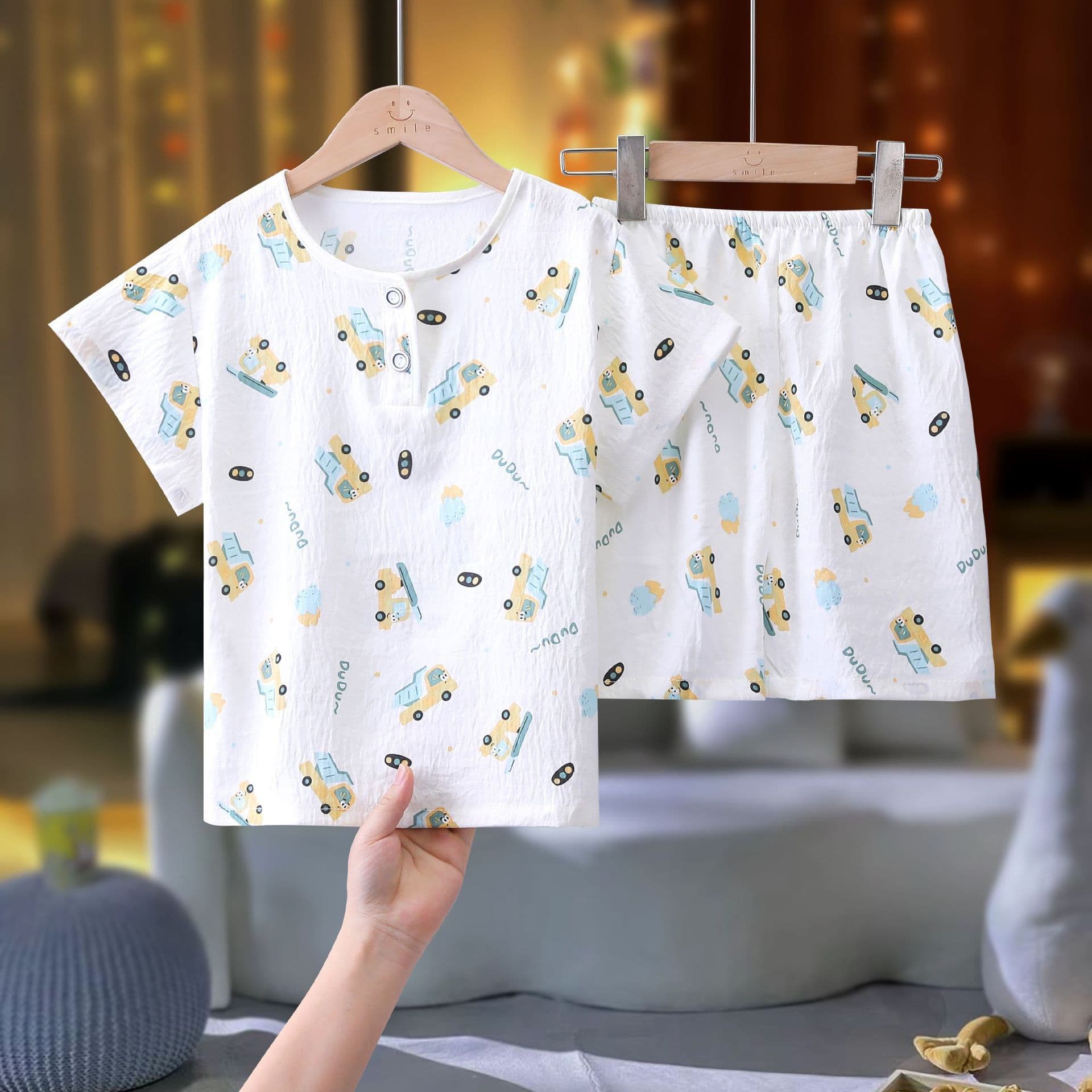 Children's Summer Thin Pajamas, Boys and Girls Cloud Cotton Baby Short-Sleeve Shorts Set, Baby Home Wear, Air Conditioning