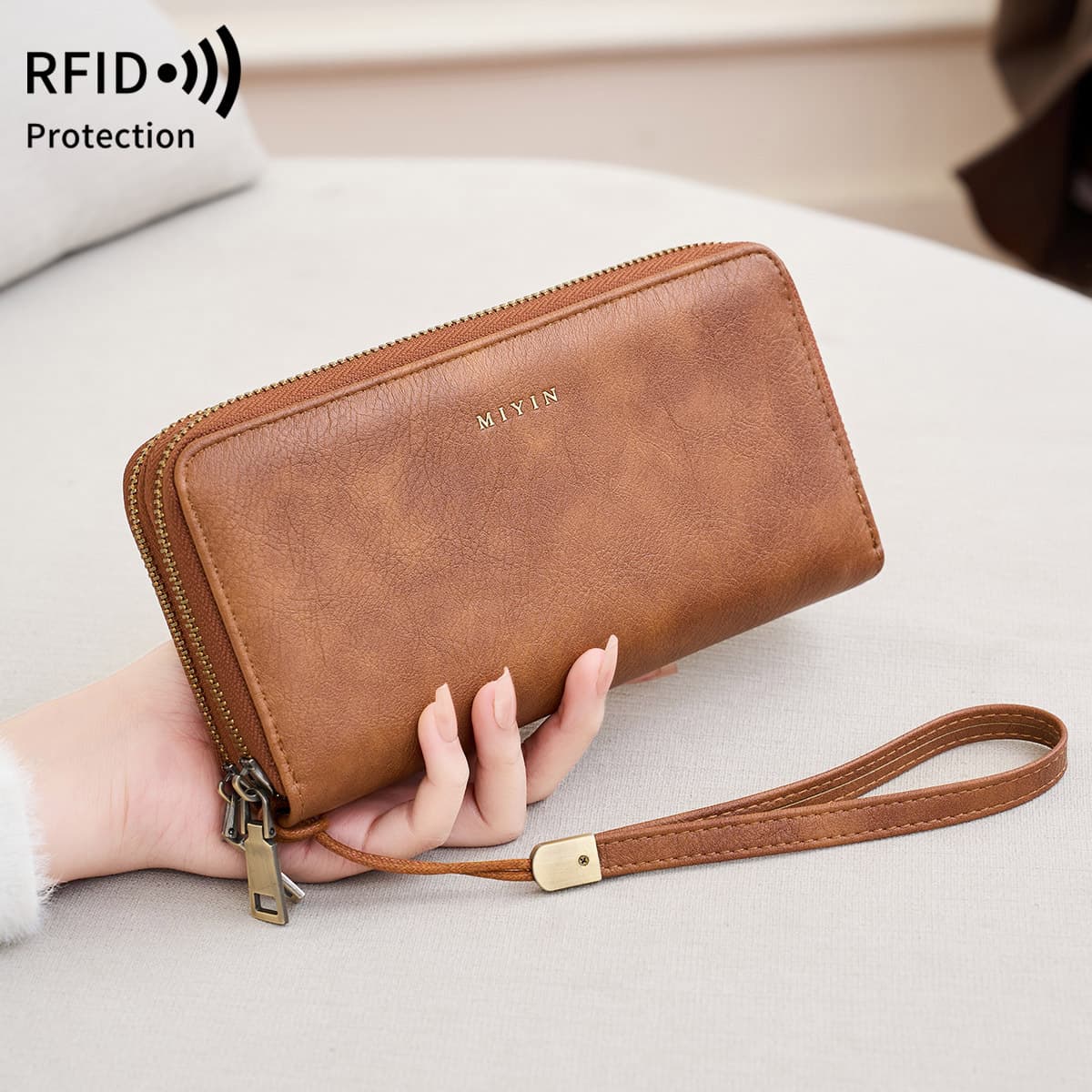 Cross-Border RFID Anti-Theft Women's Wallet Double Zipper Large Capacity Long Wallet European and American New Retro Clutch Bag