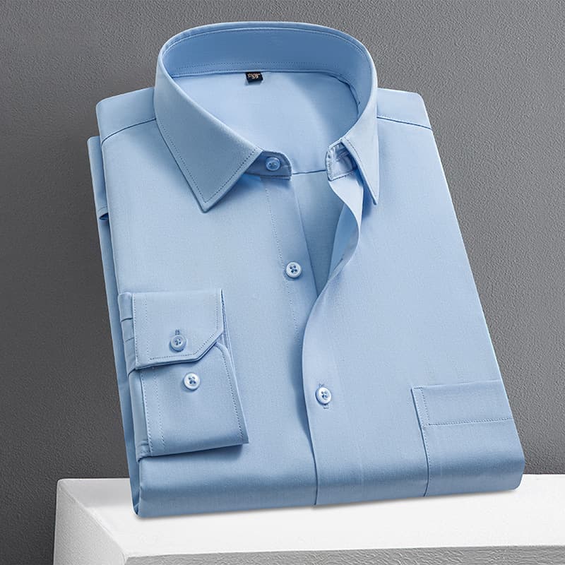 Men's Long Sleeve 100% Cotton Shirt Business Workwear Wrinkle-Resistant Formal Dress Shirt Men's Long Sleeve Wedding Groomsman Suit White Shirt