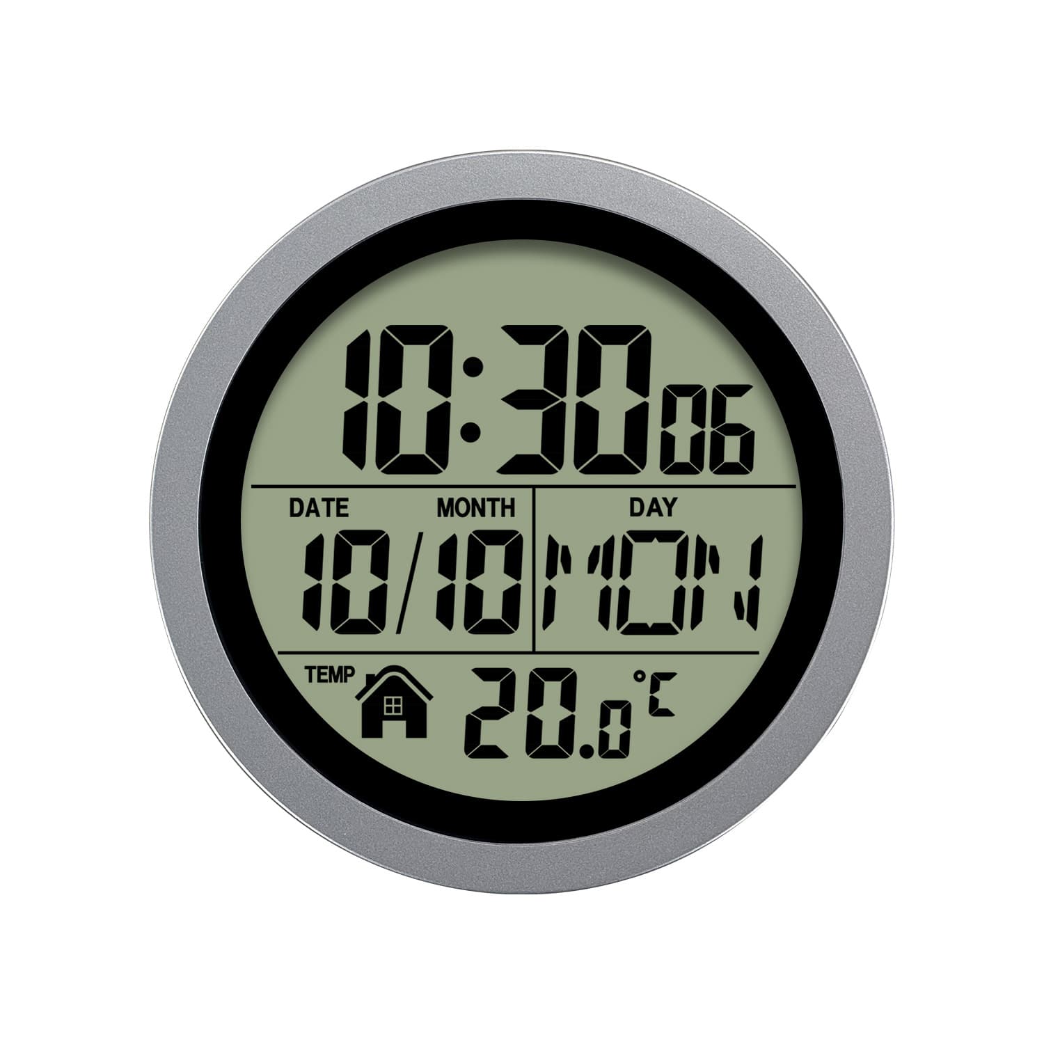A brand new round bathroom clock/kitchen clock with high-definition LCD digital display, a cross-border bestseller.