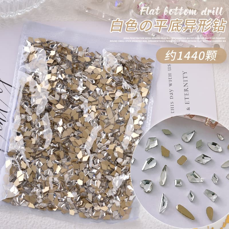 Nail art jewelry flat bottom special-shaped diamond ins air-permeable white love square water drop glass nail crystal diamond wholesale