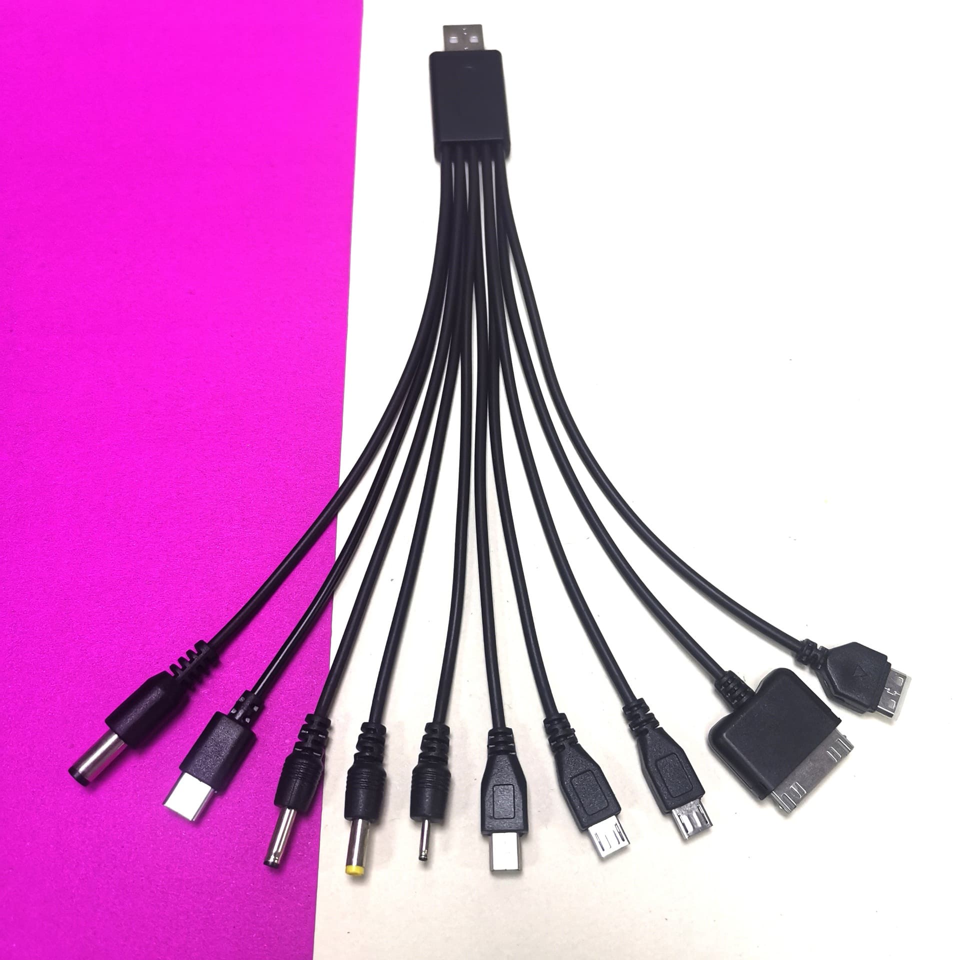 Black 10-in-1 Data Cable, USB 10-in-1 for Camping Lights, Power Banks, and Multi-Device Charging