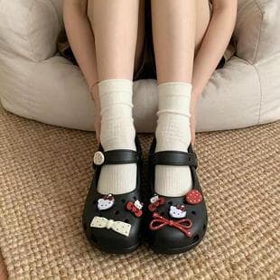 Mary Jane Shoes Ballet Flats Sandals Women's Hole Shoes Outdoor One-Strap Beach Shoes Home Slippers