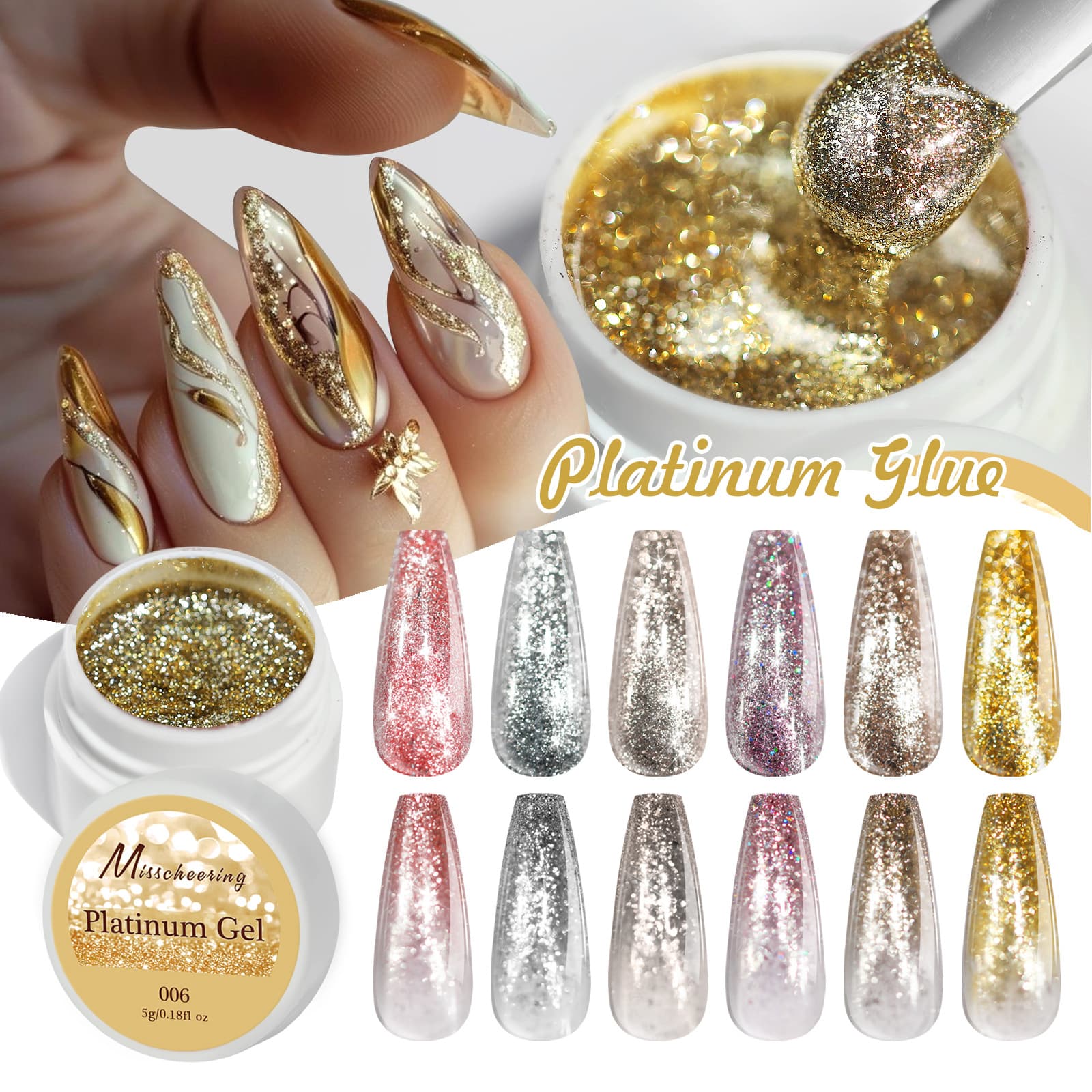 High-Density Platinum Gel New Flash Japanese Nail Art Gold and Silver Platinum Gel, Suitable for Line Drawing and Painting, UV Gel