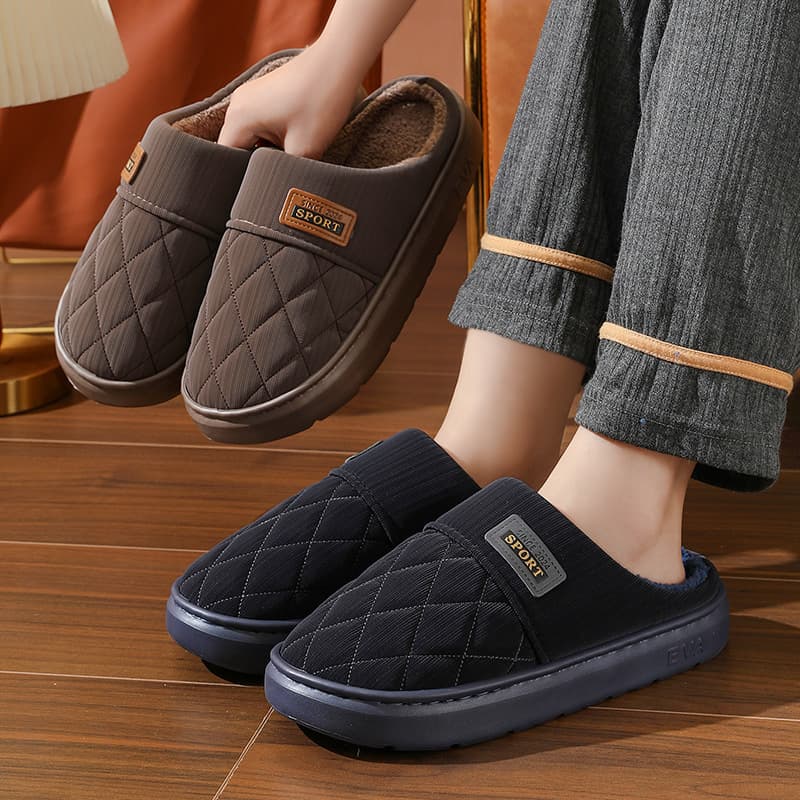 New Arrival PU Cotton Slippers for Men, Large Size, Home Indoor Use, Thick Warm and Anti-Slip Versatile Design