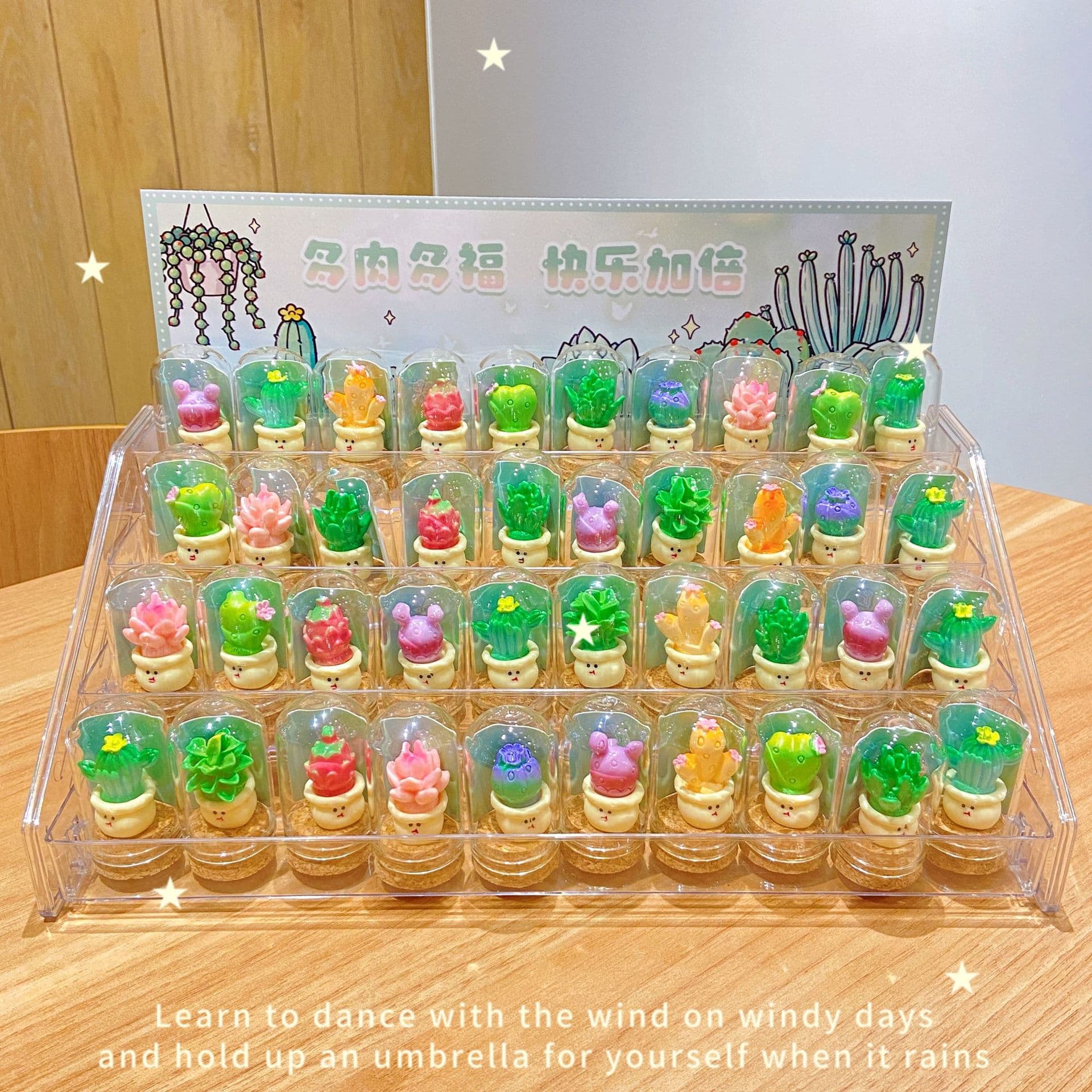 Simulated succulent ornaments, 40 pieces with free shelf, creative high-looking cartoon desktop ornaments, DIY small potted plant dolls