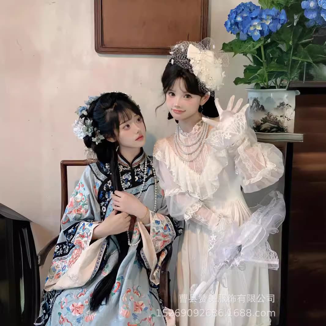 New Studio Qing Han Female and Overseas-Educated Young Lady Bestie Art Portrait Dress Super Ethereal French Vintage Gown