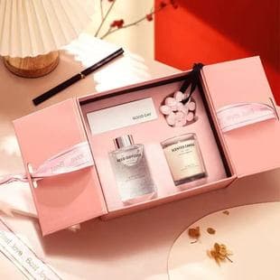 Cherry Blossom Gift Box Flameless Scented Candle Essential Oil Set, Fragrance for Women, Goddess Day Gift, Girlfriend Present